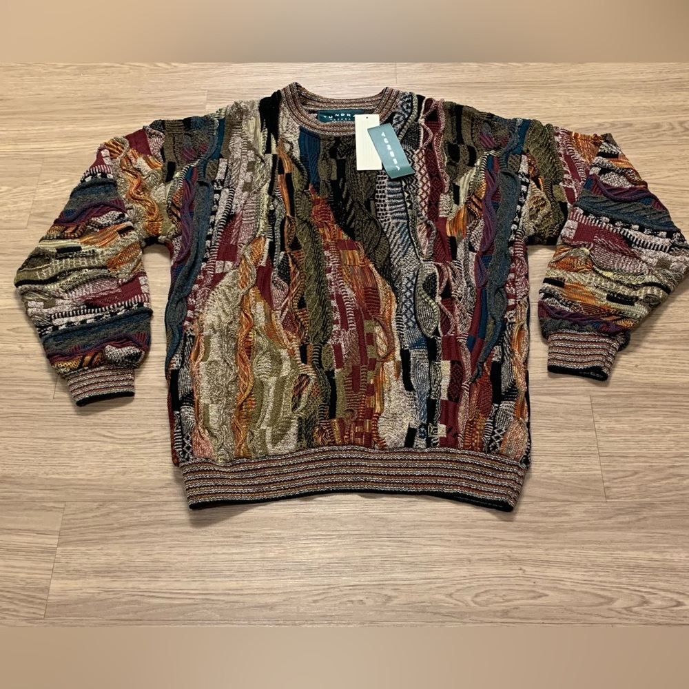 NWT Vintage Tundra Canada 3D Knit Coogi Style 90s Y2K Crewneck Sweater Size M